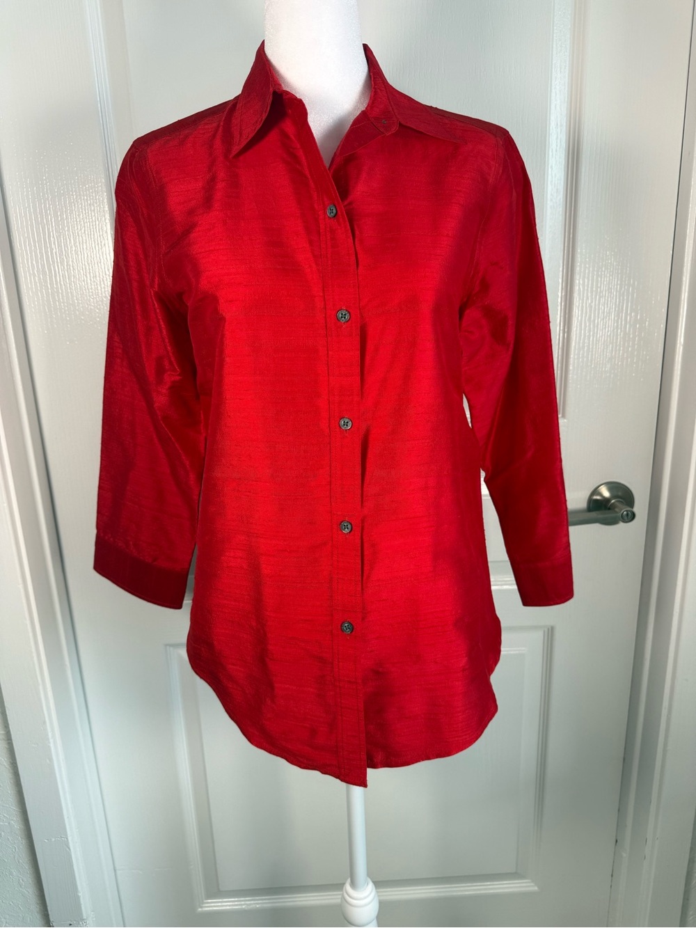 Ralph Lauren Red Button-Front Women's Shirt - Collared 3/4 Sleeve size XS (063)